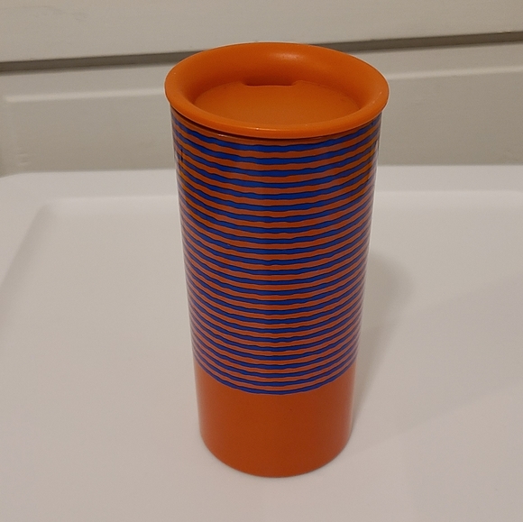 NWT Starbucks Tumbler Orange Navy Stripe - Picture 2 of 4